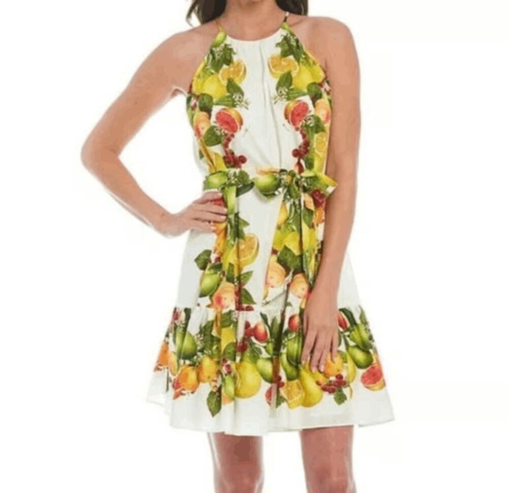 Antonio Melani White Citrus Sloan Halter Sleeveless Mini Dress Women's Size 12